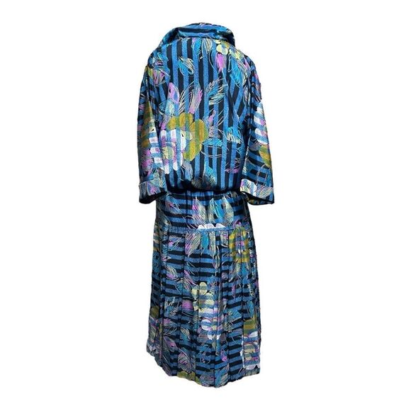 VINTAGE Janet MIDI Dress Cinched Empire Waist Silky Lightweight Sleeves - Picture 2 of 7